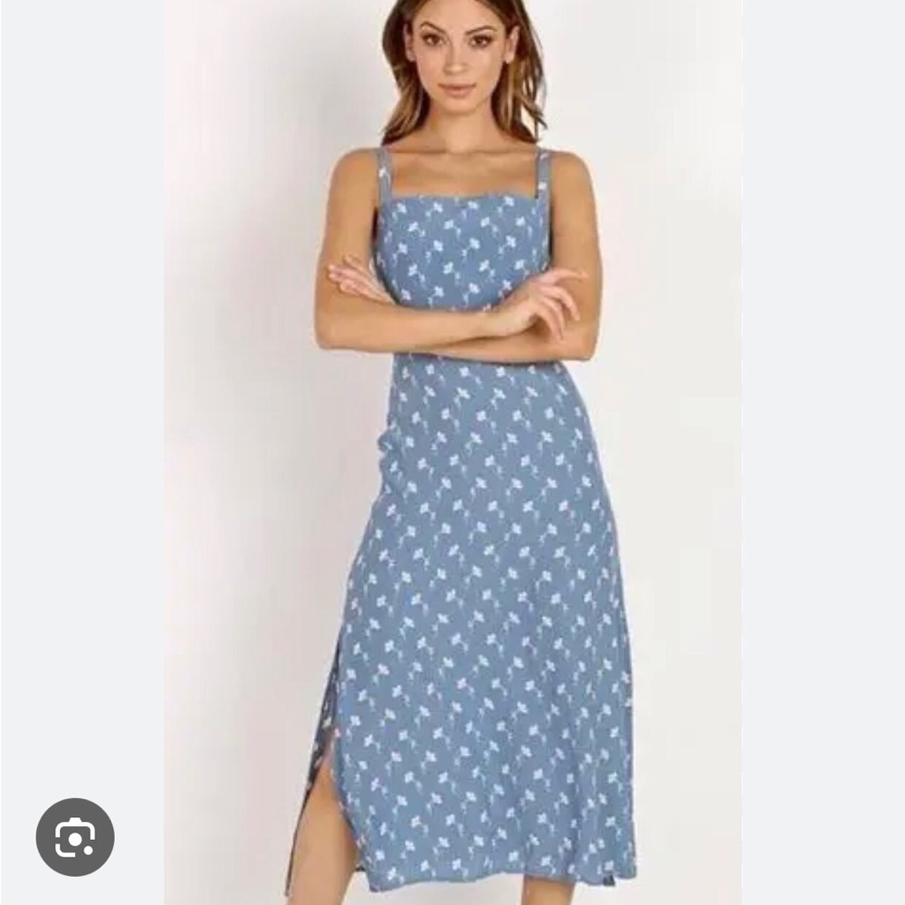 Faithfull The Brand Blue Open Back Midi Dress